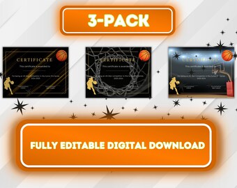 Certificate, Sports Certificate, Award, Editable, Digital Download, Team, Trophy, Basketball, Womens, Mens, Coach, Player, Team mom, Canva
