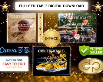 Editable Basketball Award, Basketball Certificate, Sports Award, Sports Trophy, Team Award, DIY Basketball Certificate, Editable Certificate