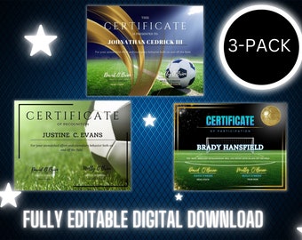 Certificate, Award, Sports Certificate, Trophy, Achievement, Team Awards, Coach, Soccer award, School Team sports, Canva Editable Template