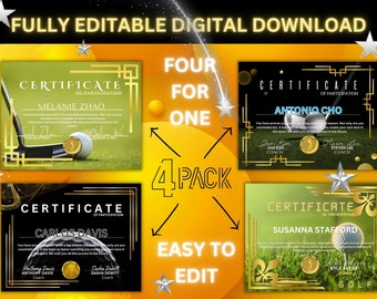 Editable Golf Certificate, Golf Award, Editable Golf Award, Gold Trophy Custom Golf gift, Golf Season Award, Sport Award, Golf Gift, Golf