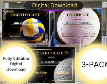 Award, Certificates, Editable Volleyball Award, Editable- You Type, DIY Canva Template, Volleyball, Womens sports, Sports Award, High School