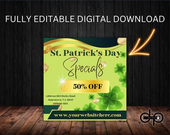 St. Patricks Day Flyer, DIY Flyer Template Design,  St. Patricks Day Sale, March,  Green flyer, Premade, Lashes, March Deals, Social media