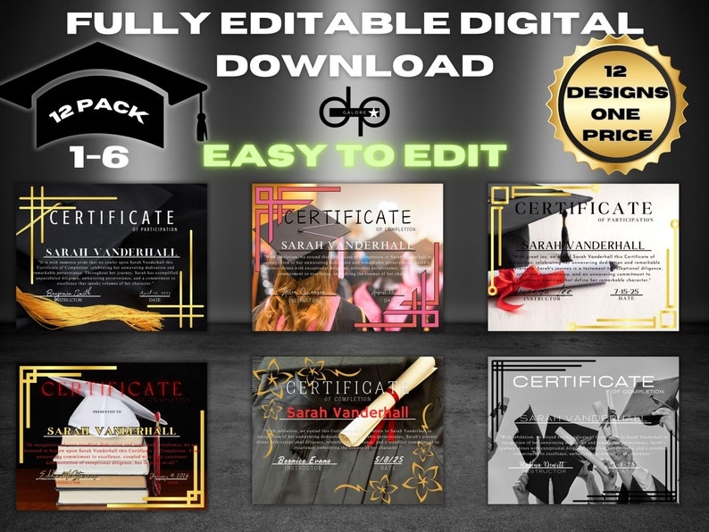 Editable Course Completion Ribbon Editable Certificate of Completion, DIY Course Completion Template ...