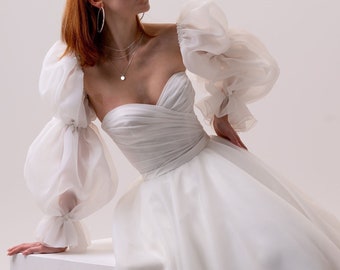 Sheer Wedding Sleeves, White Wedding Sleeves, Detachable Wedding Sleeves, Organza Wedding Sleeves, Bridal Dress Sleeves, Wedding Dress Decor