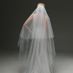 Elegant Two-Layer Pencil Edge Veil | Bridal Veil with Pencil Trim