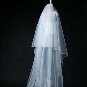 Two-Tier Wedding Veil with Pencil Edge | Minimalist Sheer Blusher Veil | Ivory Soft Tulle Bridal Veil