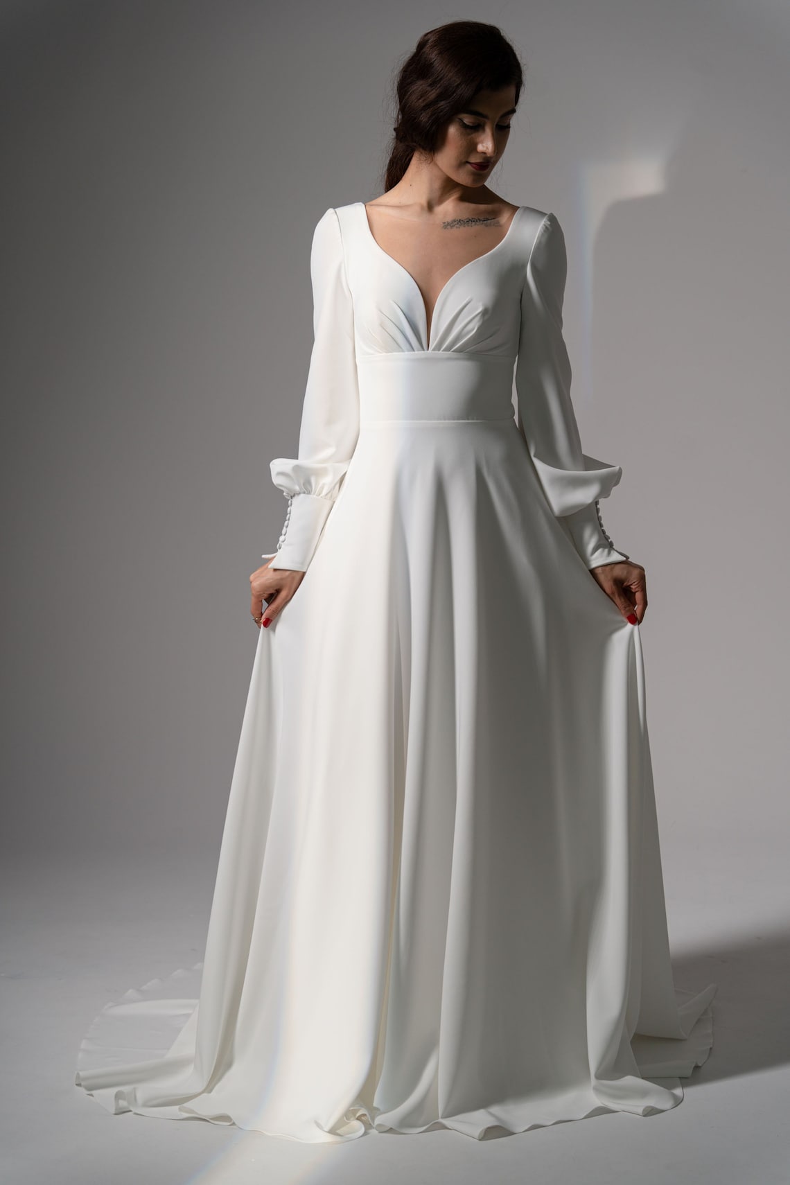 Long Train Wedding Dresslong Sleeves Wedding Dresschurch Etsy