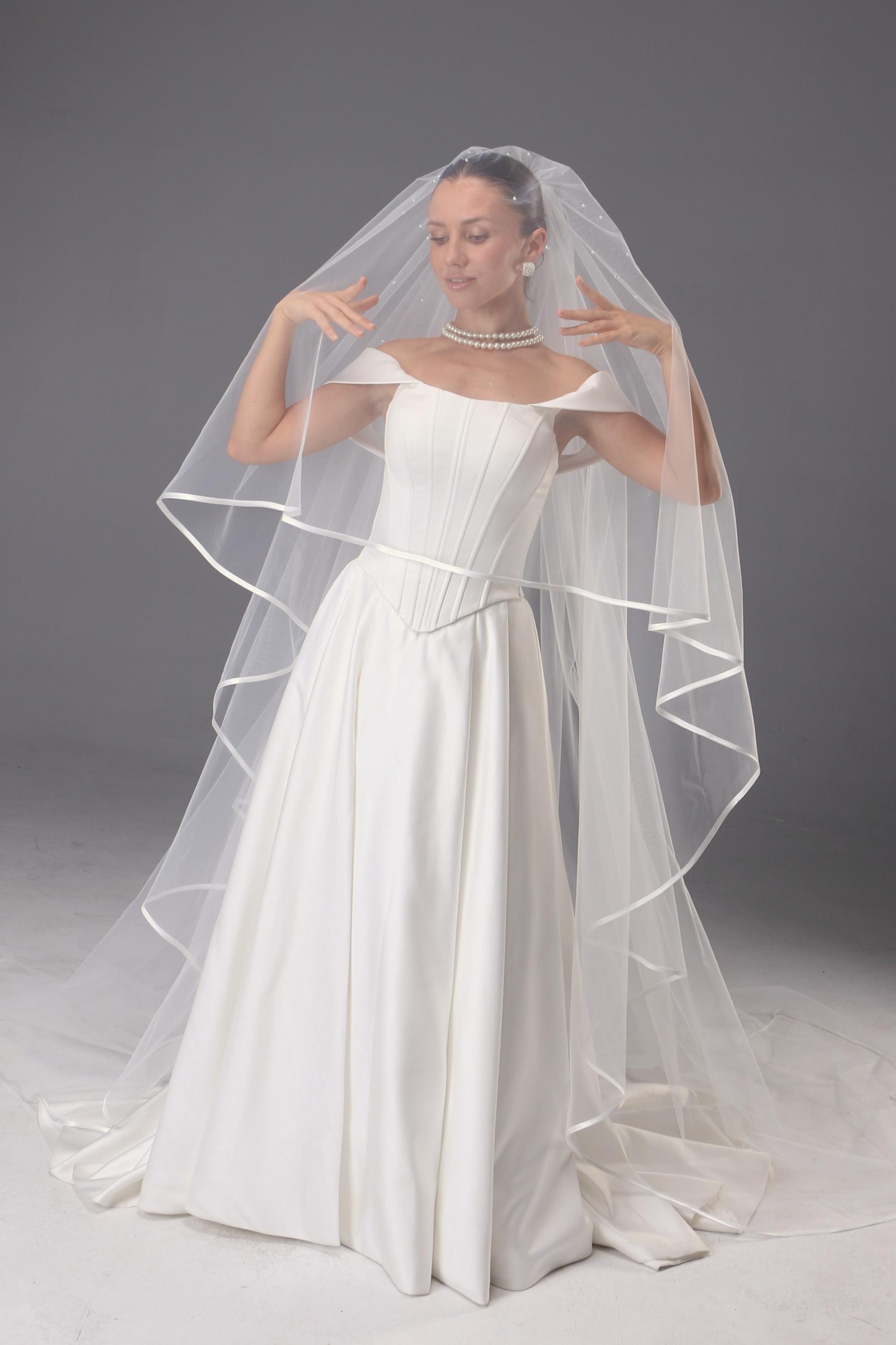 Handmade Two Tier Cathedral Wedding Veil | Satin Ribbon Edge  display picture 1