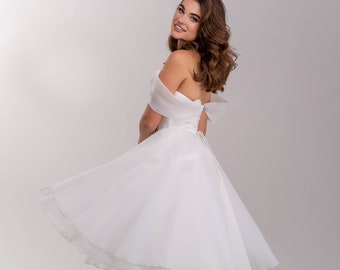 lässiges Hochzeitskleid Kristel, Cocktailkleid, modernes Hochzeitskleid, standesamtliches Hochzeitskleid, minimalistisches Kleid, schulterfreies Kleid