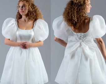 Tatjana dress, Short wedding organza dress, Rehearsal dinner dress, Elopement wedding dress.