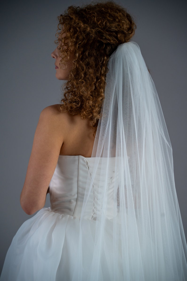 Sheer simple one tier veil, cathedral veil, white veil, custom veil, 1 tier barely there wedding veil image 4