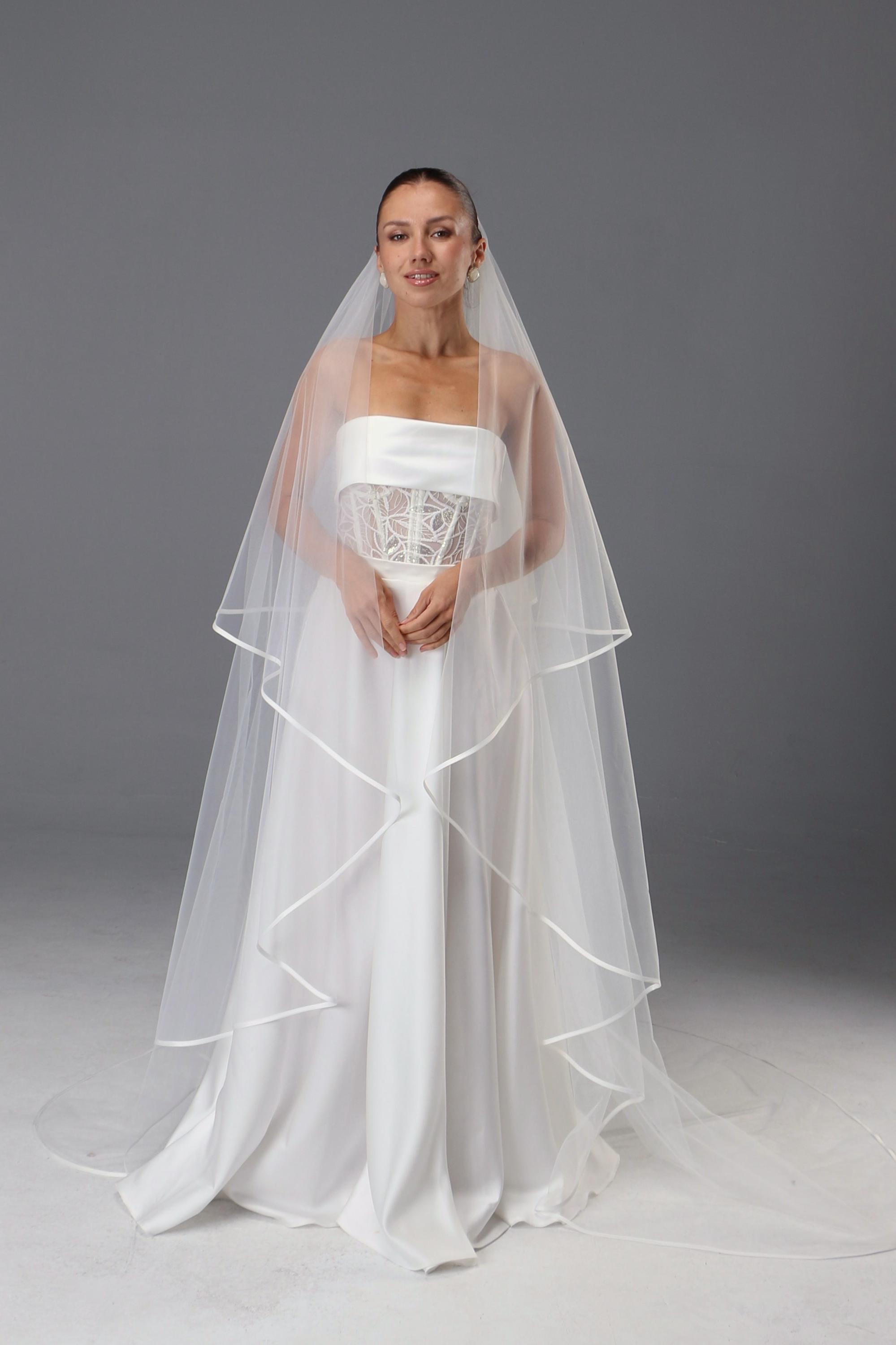 Romantic Cathedral Veil 108 Inch, Two Tier Satin Edge Veil 