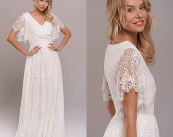 Simple bridal dress Martina ,rustic wedding dress,maternity dress,lace maxi dress,vintage style dress,boho white dress,plus size dress