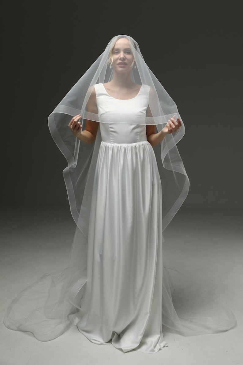 dramatic bridal veil two tier long silhouette