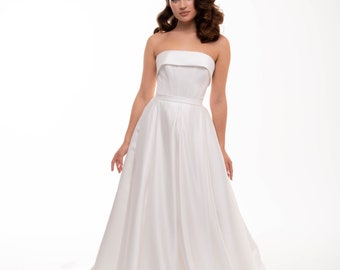 Ball gown wedding dress . A-line silhouette | Minimalist dress | Long bridal gowndress.winter wedding dress.white satin dress