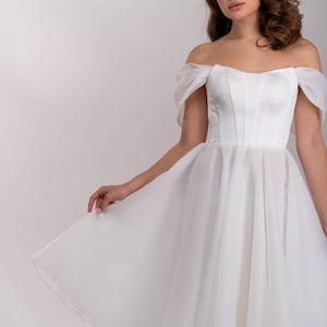 casual wedding dress Kristel , cocktail dress, modern wedding dress, civil wedding dress, minimalist dress, off shoulder dress image 2