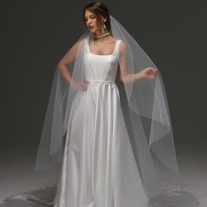Cathedral One Tier Cascade Soft Wedding Veil with Raw Edge – Classic Wide Ivory Bridal Veil