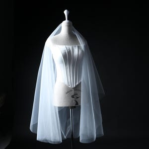 Minimalist Blusher Wedding Veil | Sheer Chapel Drop Veil | Light Ivory Bridal Drop Veil with Cascading Angel Cut