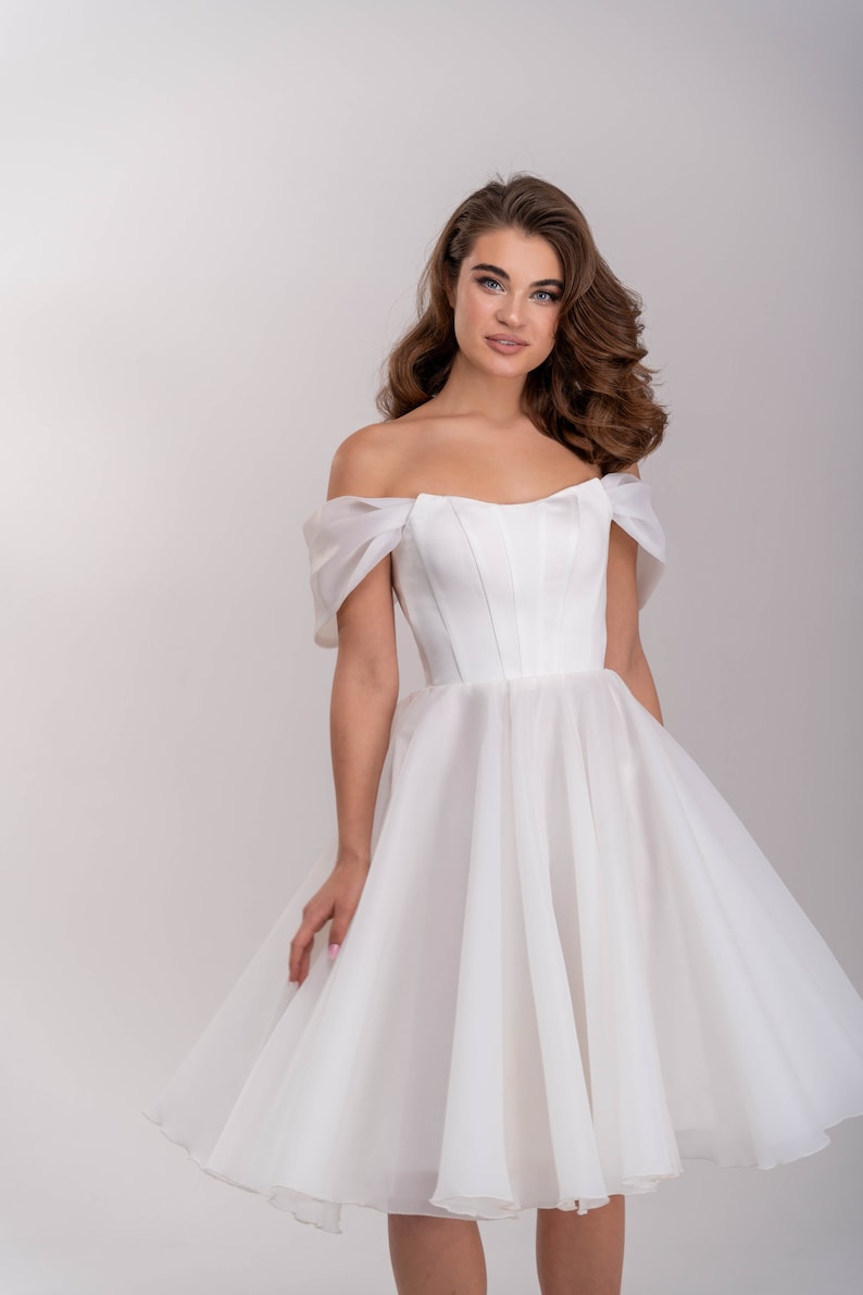 casual wedding dress Kristel , cocktail dress, modern wedding dress, civil wedding dress, minimalist dress, off shoulder dress image 6