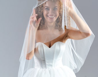 Two tier bridal veil, Wedding veil , English net wedding veil, Custom color wedding veil