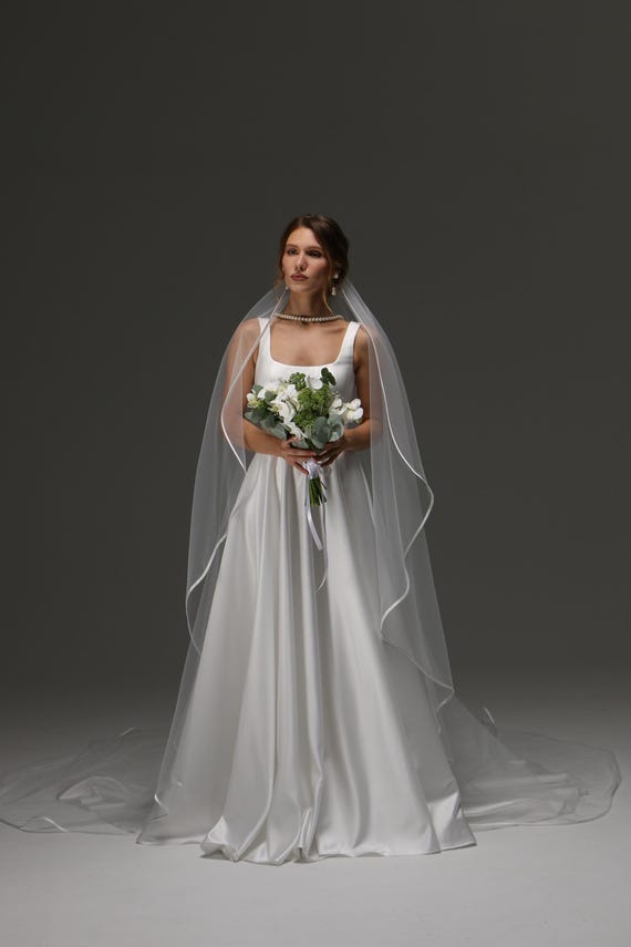 Bliss Veils Handmade Simple One Tier Veil Lightweight Sheer Wedding Veil, One Tier Soft Tulle Veil  main image 3