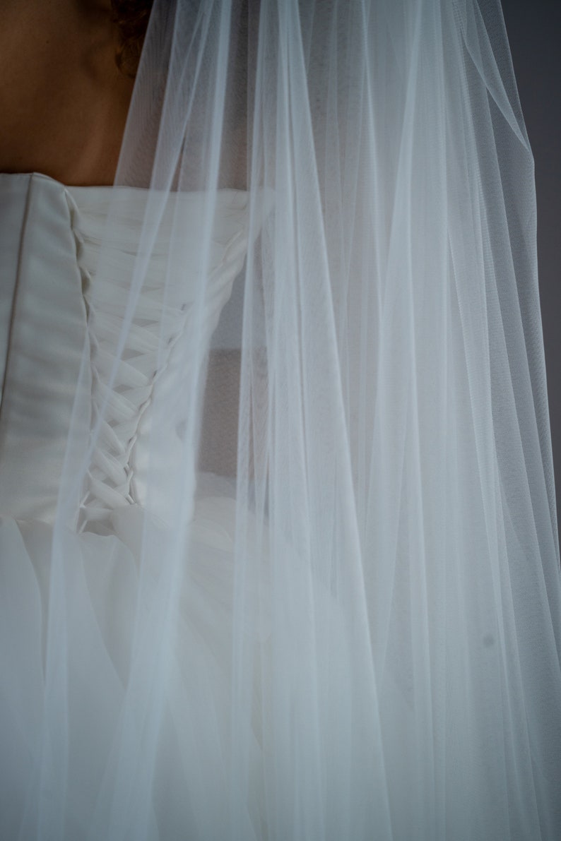 Sheer simple one tier veil, cathedral veil, white veil, custom veil, 1 tier barely there wedding veil image 2