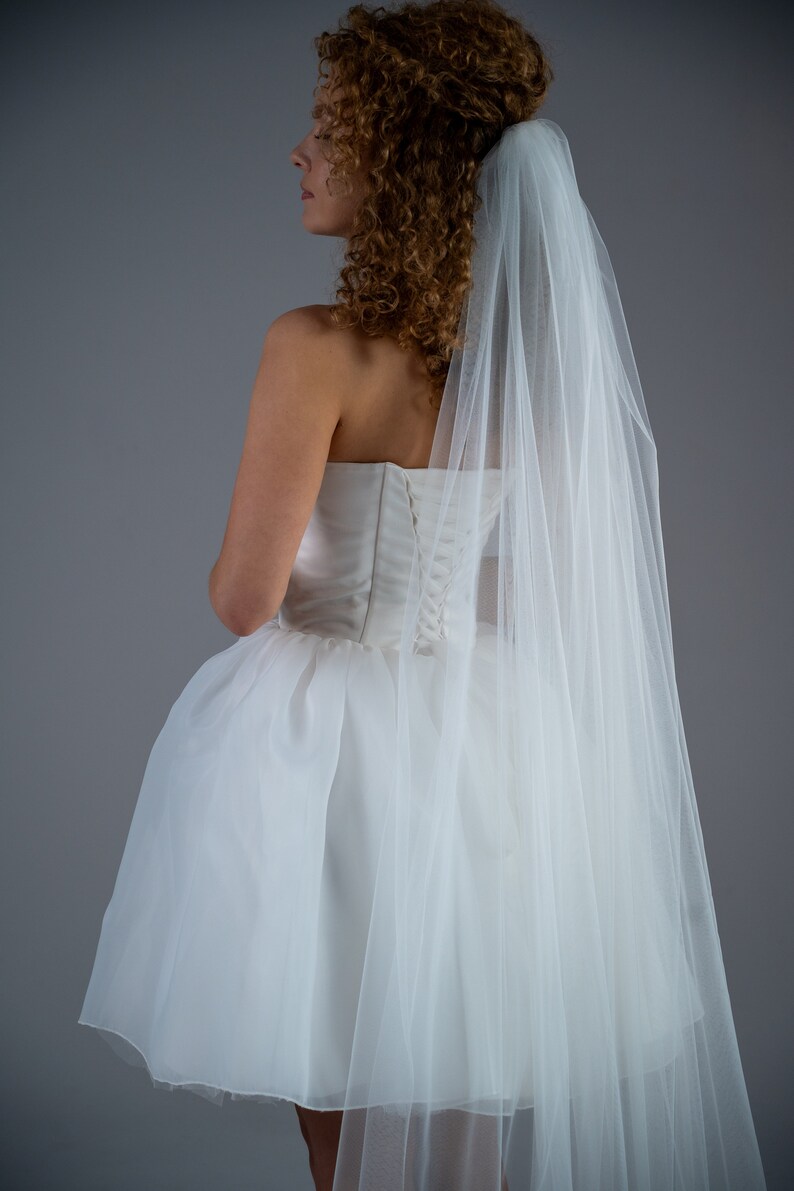 Sheer simple one tier veil, cathedral veil, white veil, custom veil, 1 tier barely there wedding veil image 5