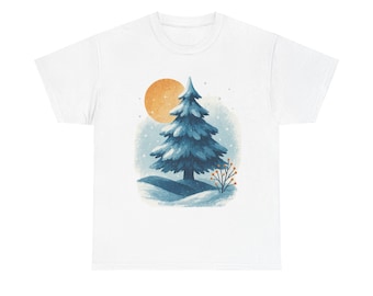 Winter Wonderland Unisex Heavy Cotton Tee, Cozy Christmas Shirt, Nature Lover Gift, Snowy Tree Tee, Holiday Apparel, Seasonal Fashion