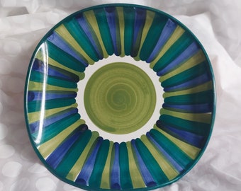 Bangholm Denmark Colourful Multi Green Striped Glazed Ceramic  8 &quot; Dish Plate - Wall plate