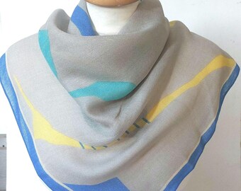 80s Italian  Woven Challis  Silk Neck  Scarf: Abstract Pastel Print, 28" Square