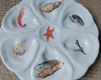 French Oyster Sea Anemones Handpainted Porcelain Plate,  Decors de Paris