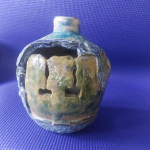 Unique Stoneware Clay  Decorative Ornament  Vessel with Cut 0ut Design Ancient aesthetic look