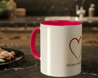 Tasse coeur rouge esthétique « tout ce dont vous avez besoin, c’est d’amour »
