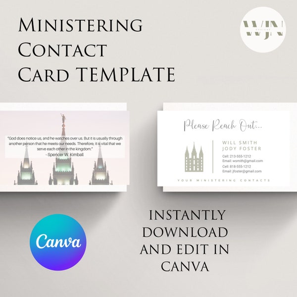 LDS Ministering Contact Cards | Modern | Printable | Template | Canva | Instant Download