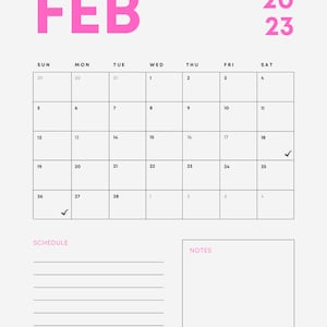 2023 February Calendar, Instant Download, Printable,