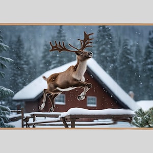 Fliegen Rentier Samsung Frame TV Kunst: Winter Weihnachtsszene (Digitaler Download)