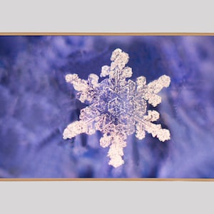 Samsung Frame TV Art, Winter Snowflake, Instant Download, TV Frame Art, Real Snowflake, Snowflake on Blue, Winter Art, Cabin Art, Nature Art