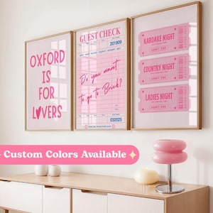 Pink Miami University Print Set, Oxford Ohio Gallery Art, Pink Aesthetic Digital Download, Miami Ohio, Oxford Wall Prints, Pink Dorm Decor
