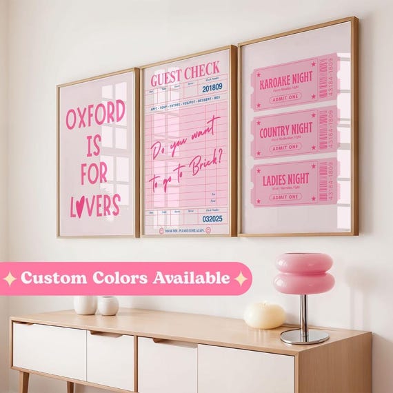 Pink Miami University Print Set, Oxford Ohio Gallery Art, Pink Aesthetic Digital Download, Miami Ohio, Oxford Wall Prints, Pink Dorm Decor
