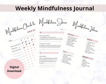 Undated Weekly Digital Mindfulness Planner, Digital Mindfulness Check-list, Mindfulness Journal, Goodnotes Mindfulness Planner.