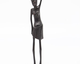 African Hand Carved Ebony Wood Figure From Tanzania