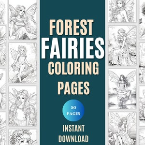 Forest Fairies Coloring Book: Vol 2 - 50 Page Grayscale Coloring Book (Printable PDF)
