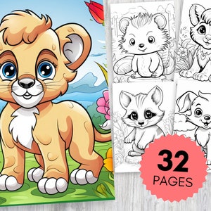 32 Adorable Cute Animals Coloring Pages for Kids | Digital Download | Printable | Kids Coloring PDF