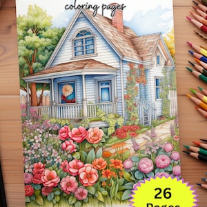 26 Cottage Gardens Coloring Pages | Printable Adult Coloring Pages | Grayscale Illustration | Printable PDF | Instant Download