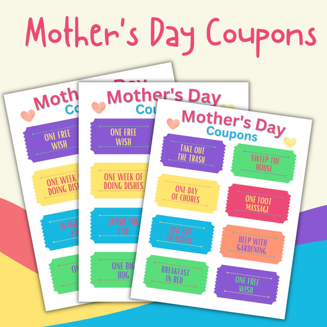 Printable Mother's Day Coupons Unique Gift for Mom, Instant DIGITAL