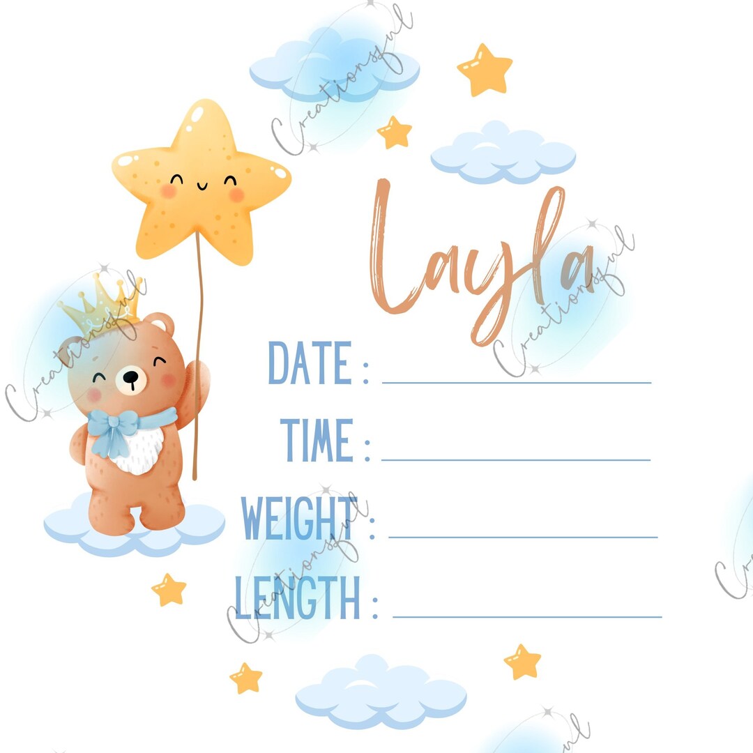 Printable Baby Stats Sublimation Sign | Digital Download | Unique Birth ...