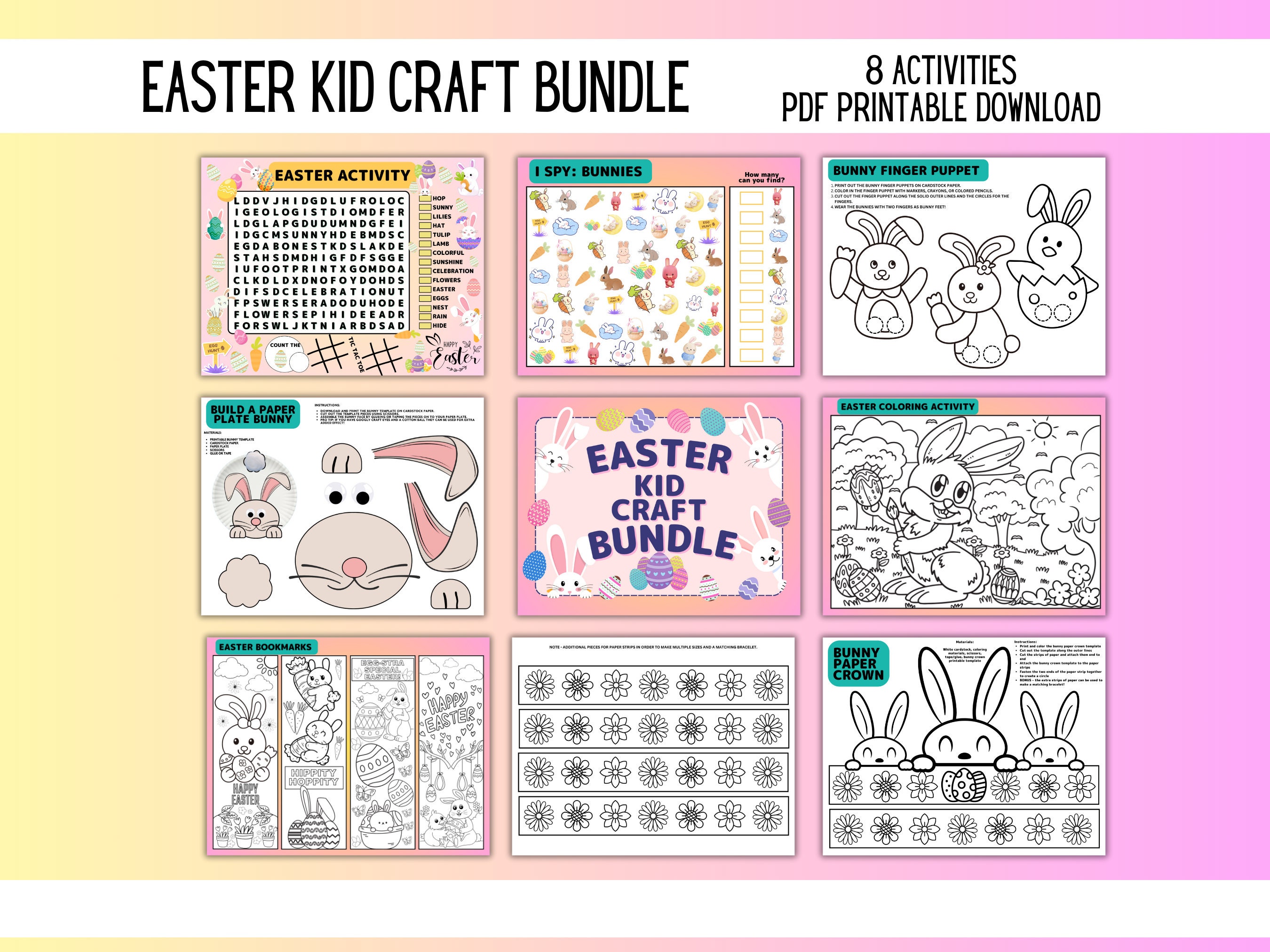 Easter Kid Craft Bundle Color by Number Easter Paper Crown Coloring ...