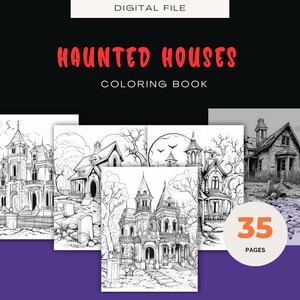 Páginas para colorear de casas encantadas para adultos / Libro para colorear de Halloween / Archivo PDF imprimible / 35 páginas