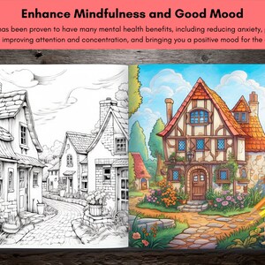 Charming Village Coloring Book for Adults - 57 Pages, Mindfulness Coloring Book, Relaxing, Gift for Woman, Digital Download