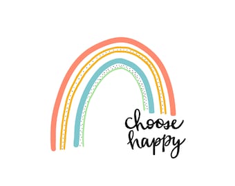 Wählen Sie glückliche Kunst, wählen Sie glücklich, Regenbogenkunst, Raumdekor des kleinen Mädchens, glückliches Zitat, glückliche Wandkunst, Regenbogenwandkunst